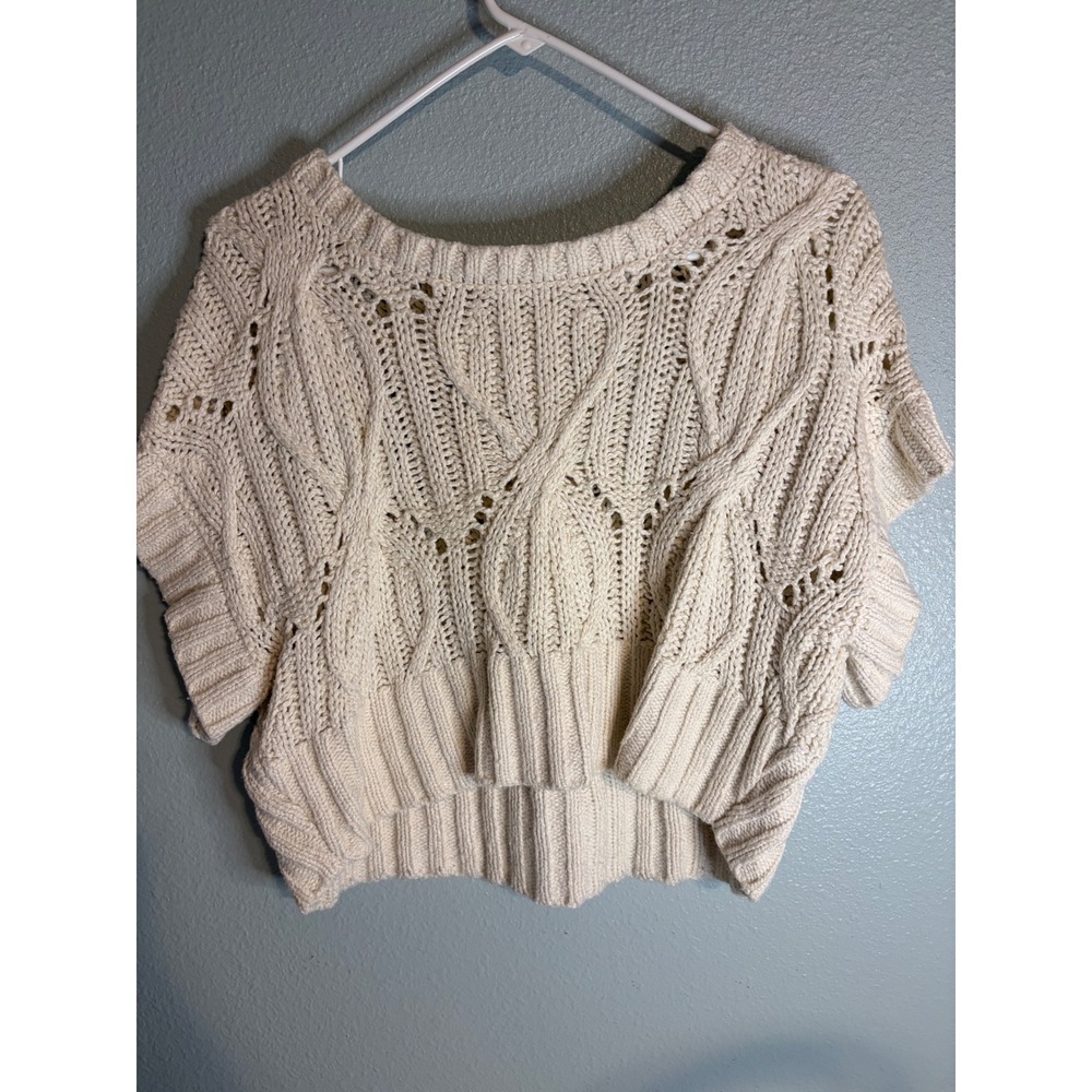 By Together Cream Cable Knit Cropped Sweater Vest Boho Short Sleeve Ivory Small